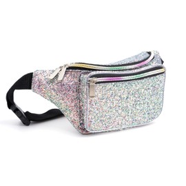 Holographic Rave Silver Purple Gravel Glitter Fanny Pack For Women Grils Festival Waist Belt Bags -Silver Purple Gravel