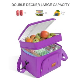 Rnivvi Lunch Box for Women, Double Decker Insulated Cooler Bag Lunch Bag Reusable Leakproof Tote Lunch Container with Strap for Work Family Picnic Hiking Camping, 18 Cans 12L, Large Adults, Purple