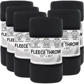 12 Pack Bulk Throw Blankets Twin Size 60x50 Hypoallergenic, Lightweight Soft Fleece Throw Blankets Bulk for Homeless, Wedding Favors, Bed, Couch, Pet Blankets, Hospital Blankets (Midnight Black Pack)