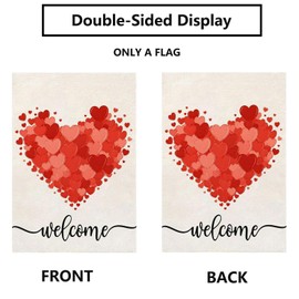 Valentines Day Garden Flag Welcome Valentine Hearts Flags for Lovers Outside Outdoor Love Anniversary Party Home Burlap 12x18 Inch Double Sided Lawn Yard Decorations