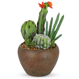 Assorted Artificial Cactus Plants Indoor - 5.9" Small Faux Succulent Cacti Plants in Pots Mini Fake Flowering Cactus Potted with Bowl for Home Office Living Room Bathroom Shelf Table Indoor Decor