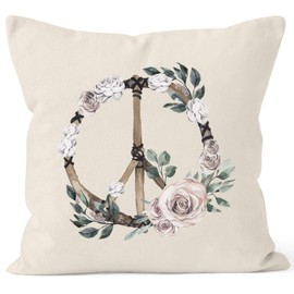 Autiga Cushion Cover Peace Symbol Flowers Flower Power Hippie Boho Bohemian Nature One Size