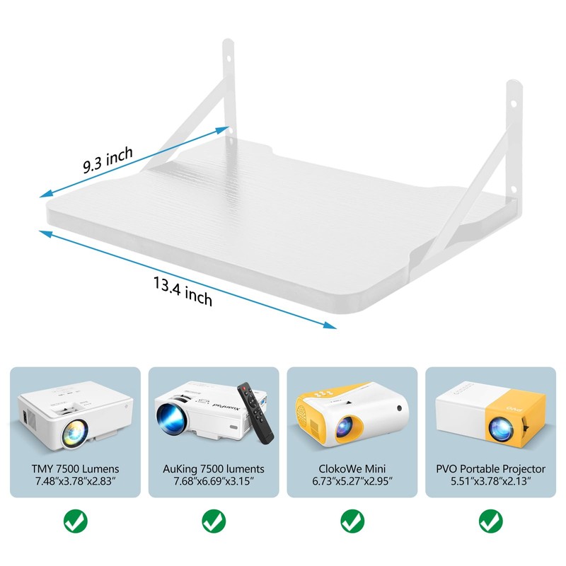 White Small Mini Projector Shelf/Projector Wall Mount Floating Shelf/Router Shelf/Modem