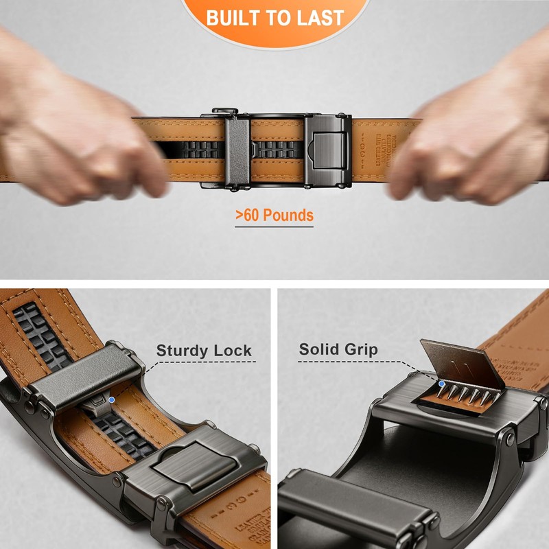 KEMISANT Ratchet Belt with Automatic Buckle, Leather Belt for Men
