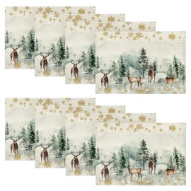 Artoid Mode Pine Elk Snowflakes Christmas Place Mats Set of 8 30 x 45 cm Winter Holiday Banquet Place Mats Kitchen Party Decoration