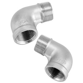 QWORK 3/4" Stainless Steel Street Pipe Fittings, 4 Pack 90 Degree Elbow Elbow, NPT Threaded Pipe Fitting, 3/4" NPT Male x 3/4" NPT Female