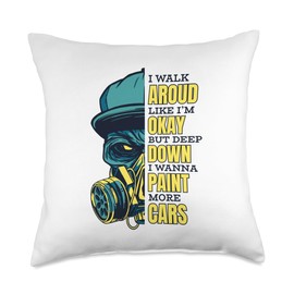 Detailing Car Spray Paint Kit Can Service Gifts Deep Down I Wanna Paint Automotive Car Painter Throw Pillow, 18x18, Multicolor