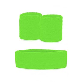 krautwear Women's Girls Sweatbands Headband 2 Wristbands Leg Warmers Gloves 80s Set Neon Pink (Sweatbands Set, Green)
