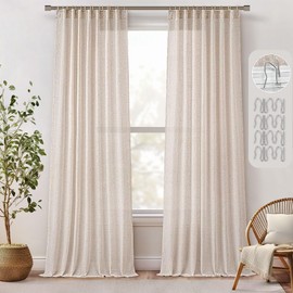 MIULEE Natural Linen Curtains 84 Inches Long 2 Panels, Pleated Tape Back Tab Soft Thick Linen Textured Window Drapes Pleat with Hooks Bedroom Living Room Light Filtering Neutral Farmhouse Cream Ivory