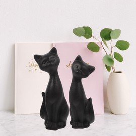 Zerodeko 1 Pair Ceramic Cat Ornaments Cat Couple Statue Black Room Decor Aesthetic Mini Cat Figurines Beauty Room Decor Cat Office Decor Ornament Crafts Cats Toy Set Ceramics Lovers Desktop