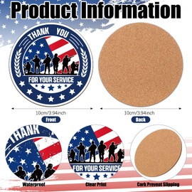 Potchen 12 Pcs Veteran Day Coasters Gifts Absorbent Cork Base USA