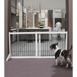 ZJSF Free Standing Indoor Dog Gate for The House Expandable Freestanding Dog Gates Indoor Wood White Expandable Pet Gate Adjustable Extra Wide Puppy Gates 24 inches Tall Width from 30 to 53 inches