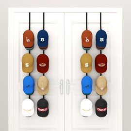HapiRm Over Door Hat Rack - 4 Packs Metal Hanging Hat Organizer with 16 Hooks Design, Baseball Cap Hanger Organizer Storage Holds up to 80 Caps for Door, Bedroom, Closet