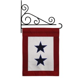 Two Group GS108409-P2-03 Blue Star Service Americana Military Applique Decorative Vertical 13" x 18.5" Double Sided Garden Flag Set Metal Fansy Wall Bracket Hardware