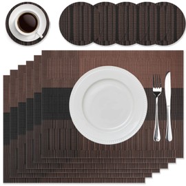 HEYOMART Placemats and Coasters Sets of 6, PVC Vinyl Table Mats Non-Slip Heat Resistant Washable Dinner Mats Place Mats for Kitchen Dining Table Home Restaurant, Coffee