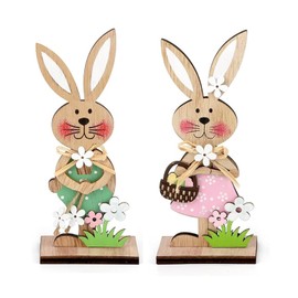 2 Pcs Easter Desktop Decorations, Easters Wooden Bunny, Stand up Rabbit Easter Table Decoration for Spring Home Table, Office