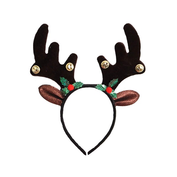 Reindeer Antlers Headband Christmas and Easter Party Headbands, Deer Antlers Headband with Bells Cute Reindeer Ears Headband （Black)