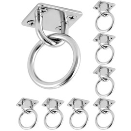 QWORK® 8 Pack M6 Tie Down Anchors, 304 Stainless Steel Eye Plates with Rings and Screws for Boat Rigging, Marine Deck Hardware and Home Use