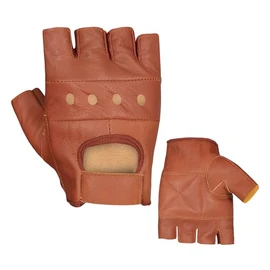 MARIB LEATHER HALF FINGER CYCLING WHEELCHAIR GYM BUS DRIVING WEIGHT LIFTING GLOVE (Brown, Small)