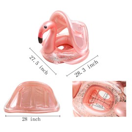 Ekoropshop Flotador de piscina para bebé con toldo, inflable de flamenco, anillo de natación con asiento de seguridad para niños de 4 a 48 meses