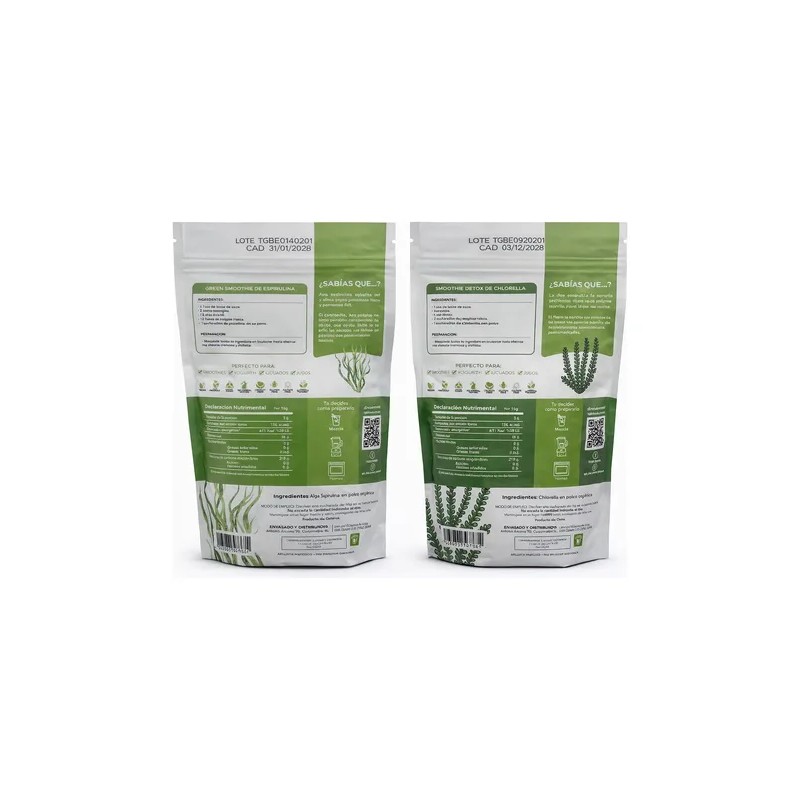 Combo Alga Espirulina 525g + Chlorella 262g. Gratis 5% Extra