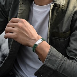 Epinki Partner Leather Bracelet 16.5 cm 18.5 cm 20 cm, Leather Bracelets Men with Magnetic Closure Braided Black Men's Bracelets Leather Boys Men's Bracelet, Leather, no stone