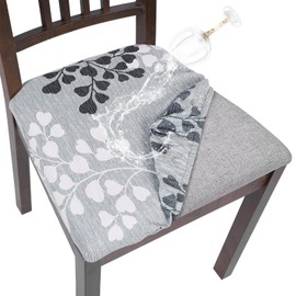 SearchI Water Repellent Seat Covers for Dining Room Chairs Stretch Printed Chair Seat Covers Set of 6, Removable Washable Kitchen Chair Seat Protector Cushion Slipcovers for Office (Leaf Pattern)
