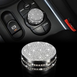 TOMALL Bling Multimedia Knob Button Cover Compatible with Mini Cooper Clubman Countryman F54 F55 F56 Crystal Center Console Media Button Cover Trim Bling Interior Modification Trim for Car Accessories