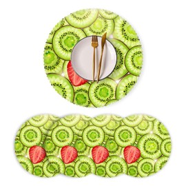 Round Placemats Polyester Placemats Set of 4 Washable Cloth Placemats Heat Resistant Placemats for Kitchen Dining Table Decoration 14.7in - Kiwi Fruit Slices