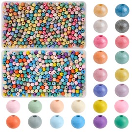 I LOVE MOM Wooden Beads for Threading 600 Pieces Round Wooden Beads Colourful, Mother of Pearl and Matte Wood Balls 8 mm, Wooden Balls with Hole Wooden Beads Children for DIY Jewellery Making