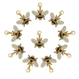 WAY DENG 16 pcs Enamel Bee Alloy Pendant Gold Honeybee Charm with Lobster Claw Clasp Keychain Dangle DIY Bag Hanging Decor 1.18 by 1.02 inch (approx.30x26mm)