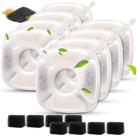 16Pcs Pet Fountain Filters Replacement Compatible with 95Oz/2.8L Dog Water Fountain, Cat Water Fountain Filters(8 Carbon Filters+8 Sponge Filters)
