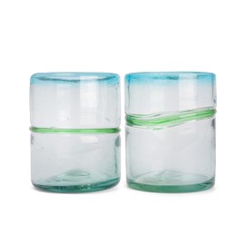 MyCajita Hand-Blown 10oz Mexican Drinking Glassware - Set Of 2 Sangria Rocks Glasses- Festive Gift Set - Sturdy Glass And Strong Beautiful Feel - Crafted From Recycled Toxin Free Glass