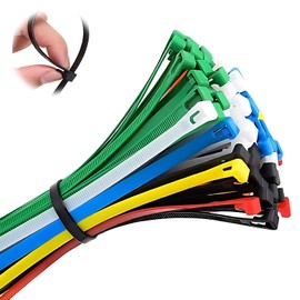 Pack of 100 Resealable Cable Ties, Cable Ties Set, Colourful, Reusable Band, 300 x 7.6 mm, Suitable for Gardening, Offices, Households, Workshops
