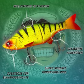 Monkey Lures Swimbait Purge Glider 17.5 cm - Floating Glidebait, Swimbait Pike, Pike Bait, Large Bigbait Pike Bait, Big Bait for Pike Fishing, Predator Fish Bait (Inferno Tiger)