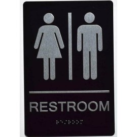 BUILDINGSIGNS.COM Unisex ACCESSIBLE Restroom Sign -(Aluminium, Black/Silver,S