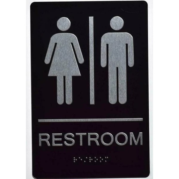BUILDINGSIGNS.COM Unisex ACCESSIBLE Restroom Sign -(Aluminium, Black/Silver,S