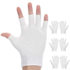 Nogeqi 4 pares de guantes blancos de algodón fino sin dedos para eczema, guantes de dormir para manos secas para mujeres, hidratantes durante la noche