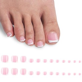 SIVZUMO Pack of 24 12 Sizes Toenails Shiny Press On Toenails French Short Square Toenails Full Cover Artificial Toenails Women