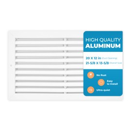 Aluminum 20 x 12 Inch (Duct Opening) Cold Air Return Vent Cover, Rustproof AC Transfer Grille, Low Noise Wall Vent, Durable Aluminum for Residential, Industrial Use – Overall Size 21-5/8 x 13-5/8 Inch