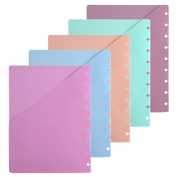 5pcs Discbound Dividers with Pocket, 11x9.25 Inch Multicolor Planner Dividers