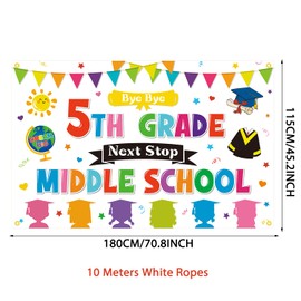 YEIRFYY Bye Bye 5TH Grade Next Stop Middle School Backdrop Banner Colorful 5th Grade Graduation Party Decorations Peace Out Fifth Grade Grad Background for School Classroom Party Decorations