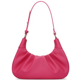 KKXIU Shoulder Bag Crescent Handbag Ruched Purse Underarm Bag Mini Hobo for Women,Detachable Gold Chain Crossbody Bag (Rose Red)