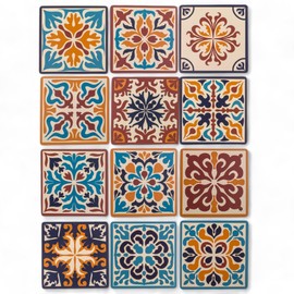 MIJOMA Set of 12 Coasters with Stylish Mosaic Patterns and Cork Backing, 9.5 x 9.5 cm, Sustainable & Decorative