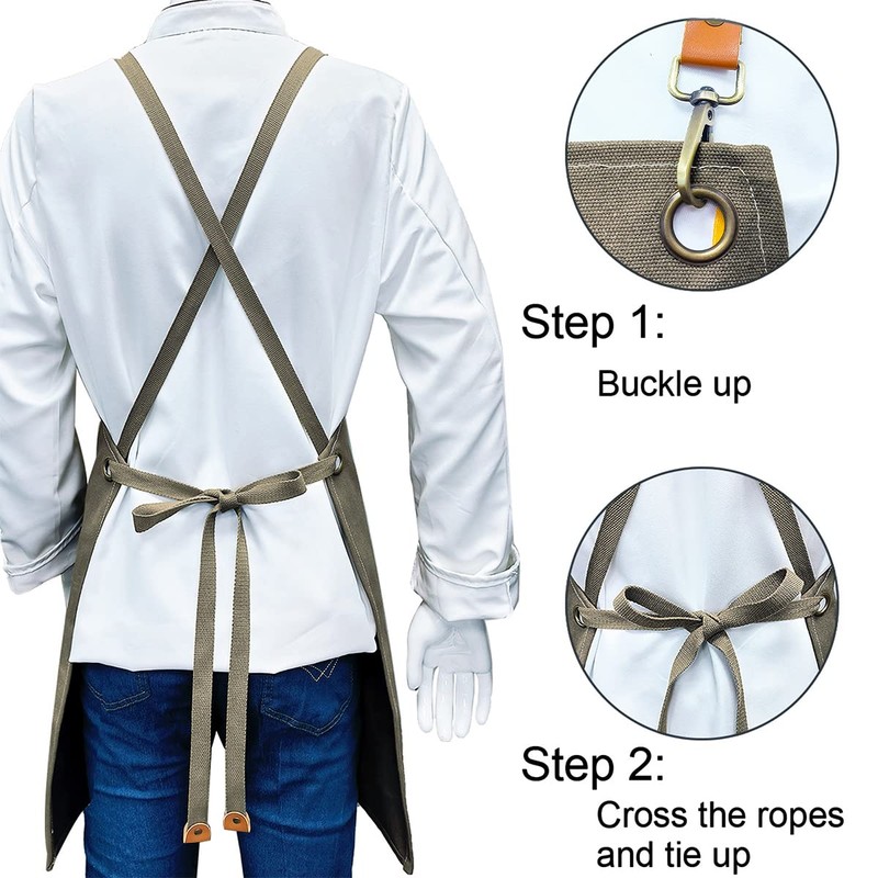 Chef Apron, Apron for Men Women with Pockets Cotton Canvas