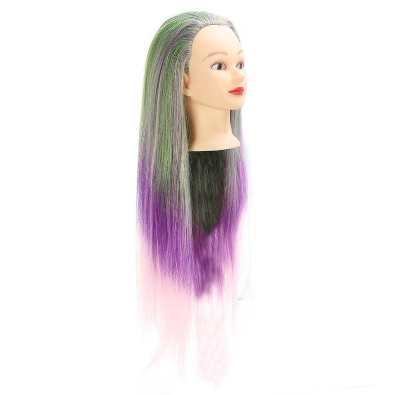 Green Purple Gradient Wig Hair Mannequin Head Hairdressing Styling Training