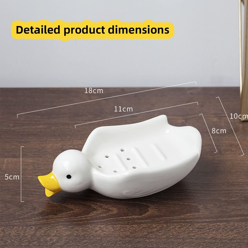 Jaugufiy Ceramic Duck Soap Tray Drain Soap Holder Soap Dish