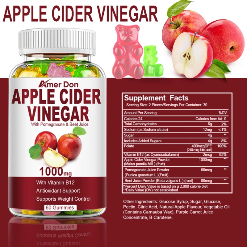 100% Vegan ACV Gummies 1000MG Nature Apple Cider Vinegar Health