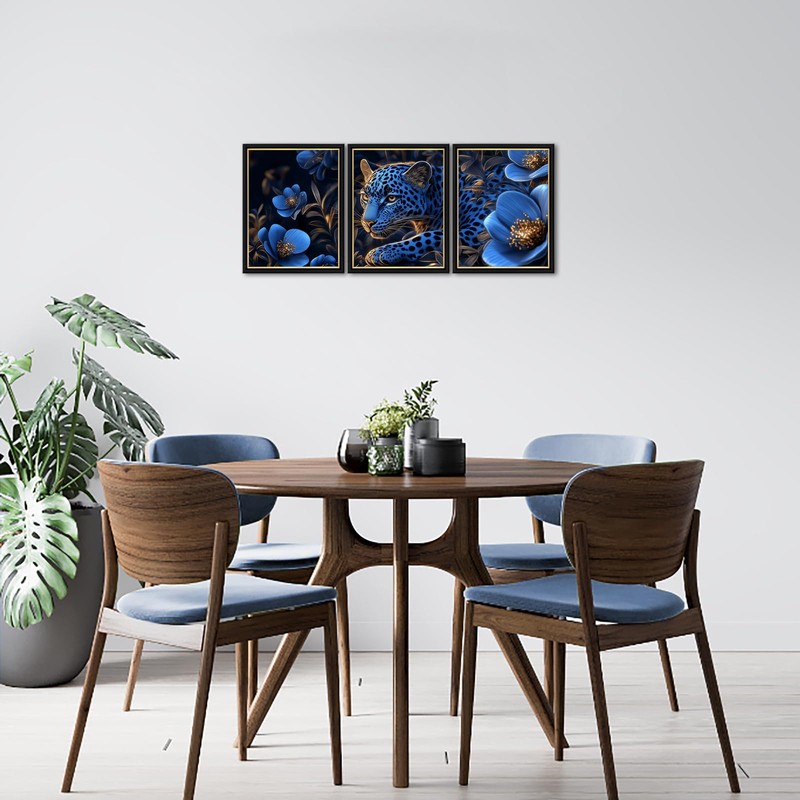 Kalormore 3 Pieces Leopard with Blue Flower Picture Easy to