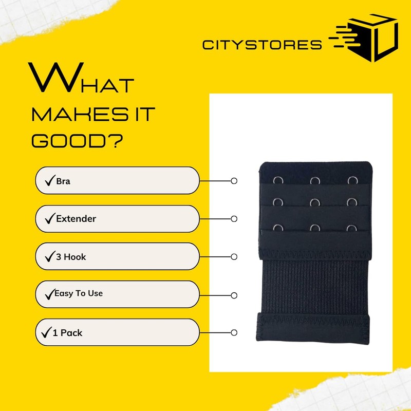 citystores® Black 3-Hook Bra Extender | Adjustable Bra Strap Extension